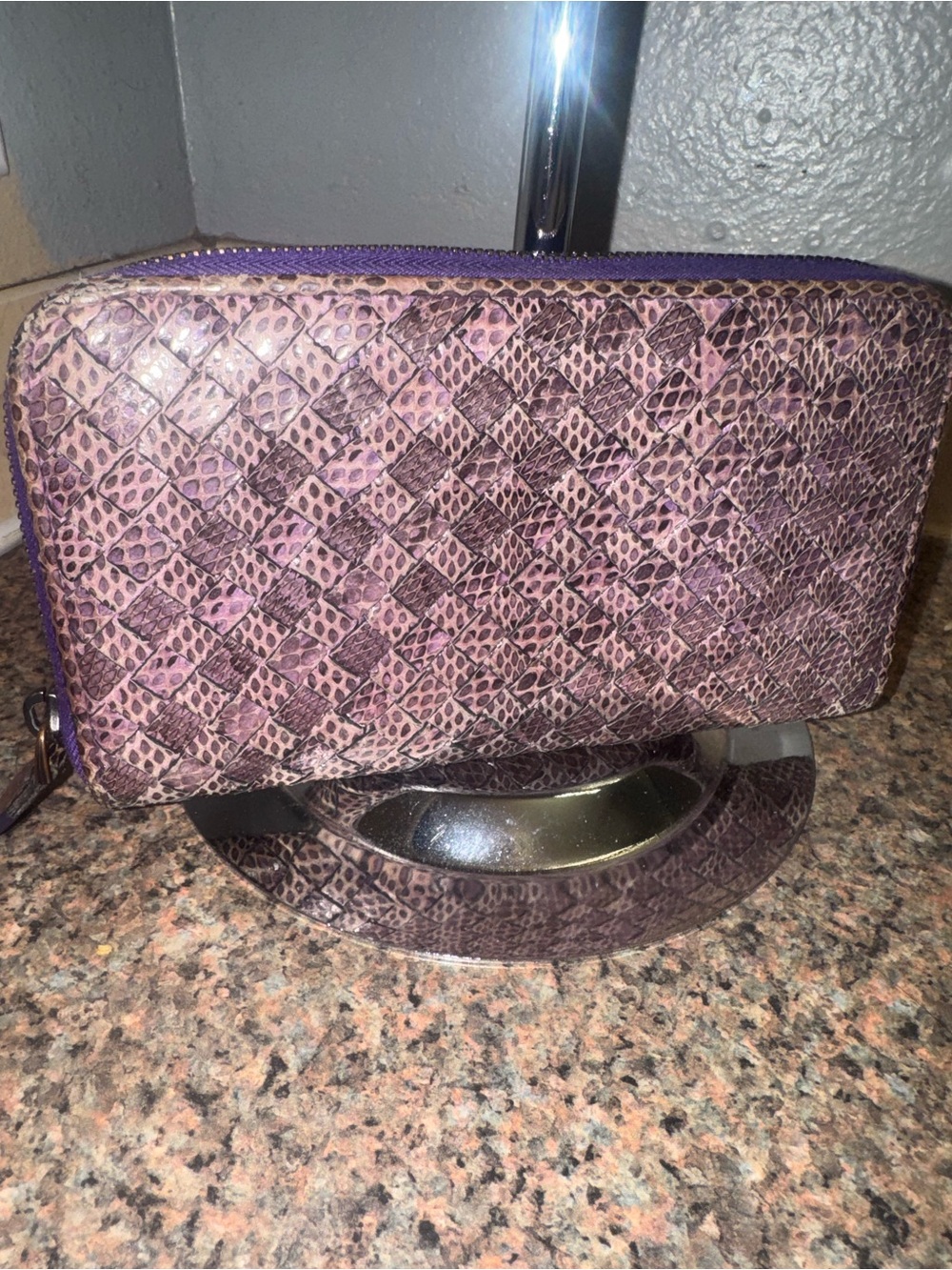 Bottega Veneta Purple Woven Zip Wallet